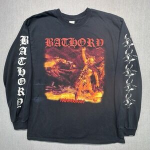 Vintage Bathory Long sleeve Shirt Mens Large Hammerheart Sleeve Hits Gildan